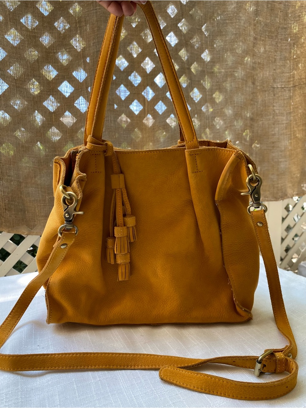 Anthropologie Miss Albright specialties Mustard Yellow Leather nubuck bag